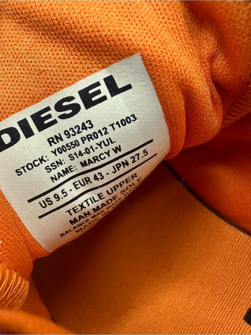 Diesel Marcy W Canvas Sneakers Burgundy Orange Lace-Up Shoes Size 9.5|EU 43 - Picture 6 of 6
